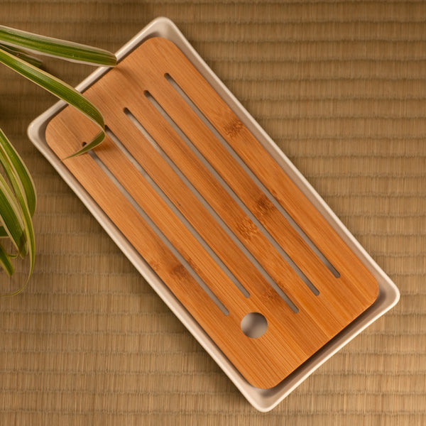 White Rectangle Bamboo Tray